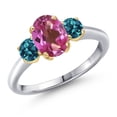 thumbnail image 1 of Gem Stone King 925 Silver and 10K Yellow Gold Pink Mystic Topaz and London Blue Topaz Engagement Ring for Women | 1.96 Cttw | Oval 8X6MM | Gemstone November Birthstone | Size 5, 1 of 6