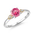 thumbnail image 1 of Gem Stone King 925 Silver and 10K Yellow Gold Pink Mystic Topaz and White Lab Grown Diamond 3-Stone Engagement Ring for Women (1.53 Cttw, Round 6MM, Gemstone November Birthstone, Size 8), 1 of 4