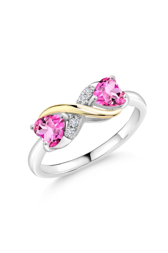 925 Silver and 10K Yellow Gold Pink Mystic Topaz and White Lab Grown Diamond Ring for Women (1.24 Cttw, Heart Shape 5MM, Gemstone Birthstone, Available in Size 5, 6, 7, 8, 9)