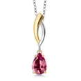 thumbnail image 1 of Gem Stone King 925 Silver and 10K Yellow Gold Pink Topaz Pendant Necklace for Women | 1.00 Cttw | Gemstone November Birthstone | Pear Shape 8X5MM | With 18 inch Silver Chain, 1 of 6