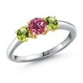 thumbnail image 1 of Gem Stone King 925 Silver and 10K Yellow Gold Pink Tourmaline and Green Peridot Engagement Ring for Women | 1.12 Cttw | Round 5MM | Gemstone October Birthstone | Size 6, 1 of 6