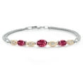 thumbnail image 1 of Gem Stone King 925 Silver and 10K Yellow Gold Pink Tourmaline and White Lab Grown Diamond Bracelet for Women (1.86 Cttw, Gemstone October Birthstone, Oval, Wheat Chain, 7 inches), 1 of 5