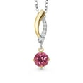 thumbnail image 1 of Gem Stone King 925 Silver and 10K Yellow Gold Pink Tourmaline and White Lab Grown Diamond Pendant Necklace for Women | 0.55 Cttw | Gemstone October Birthstone | Round 5MM | With 18 inch Chain, 1 of 6