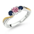 thumbnail image 1 of Gem Stone King 925 Silver and 10K Yellow Gold Pink and White Lab Grown Diamond Blue Sapphire 3 Stone Engagement Ring for Women (0.58 Cttw, April Birthstone, Size 7), 1 of 3