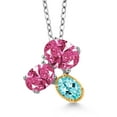 thumbnail image 1 of Gem Stone King 925 Silver and 10K Yellow Gold Pink Zirconia and Blue Apatite Pendant Necklace for Women (2.49 Cttw, Oval 8X6MM, 7X5MM and 6X4MM, Gemstone, with 18 inch Chain), 1 of 4