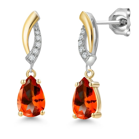 Gem Stone King 925 Silver and 10K Yellow Gold Poppy Topaz and White Lab Grown Diamond Stud Earrings for Women | 2.05 Cttw | Gemstone November Birthstone | Pear Shape 8X5MM