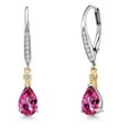 thumbnail image 1 of Gem Stone King 925 Silver and 10K Yellow Gold Pure Pink Mystic Topaz and White Lab Grown Diamond Dangle Earrings for Women | 2.02 Cttw | Gemstone November Birthstone | Pear Shape 8X5MM, 1 of 6