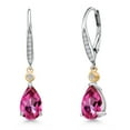 thumbnail image 1 of Gem Stone King 925 Silver and 10K Yellow Gold Pure Pink Mystic Topaz and White Lab Grown Diamond Dangle Earrings for Women | 3.22 Cttw | Gemstone November Birthstone | Pear Shape 9X6MM, 1 of 6