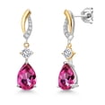 thumbnail image 1 of Gem Stone King 925 Silver and 10K Yellow Gold Pure Pink Mystic Topaz and White Moissanite and White Lab Grown Diamond Earrings for Women | 5.19 Cttw | Gemstone November Birthstone | Pear Shape 10X7MM, 1 of 6