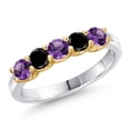 thumbnail image 1 of Gem Stone King 925 Silver and 10K Yellow Gold Purple Amethyst and Black Diamond Wedding-Bands Ring for Women | 0.82 Cttw | Round 3.5MM | Gemstone February Birthstone | Size 6, 1 of 6