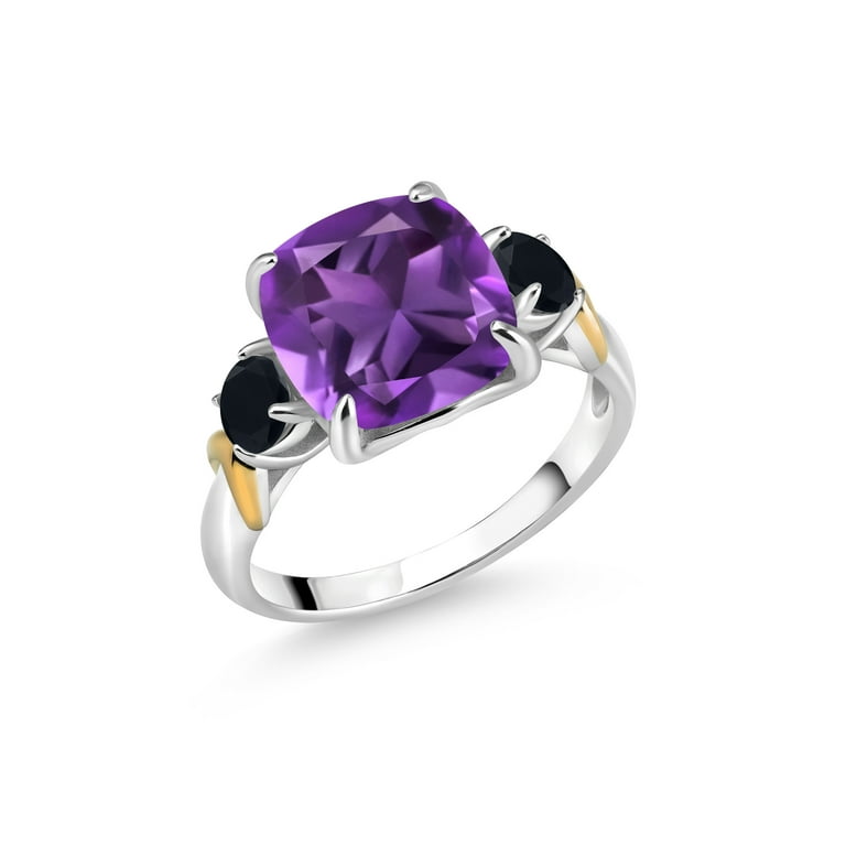 Sterling Silver & 14k Gold 4mm Cushion Mother's Family Birthstone Ring Sterling Silver & 14k Gold 4mm Cushion Mother's Family Birthstone Ring