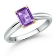 thumbnail image 1 of Gem Stone King 925 Silver and 10K Yellow Gold Purple Amethyst Engagement Ring for Women | 0.95 Cttw | Octagon 7X5MM | Gemstone February Birthstone | Size 9, 1 of 6