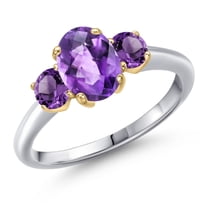 Gem Stone King 925 Silver and 10K Yellow Gold Purple Amethyst Engagement Ring for Women | 1.70 Cttw | Oval Checkerboard 8X6MM | Gemstone February Birthstone | Size 5
