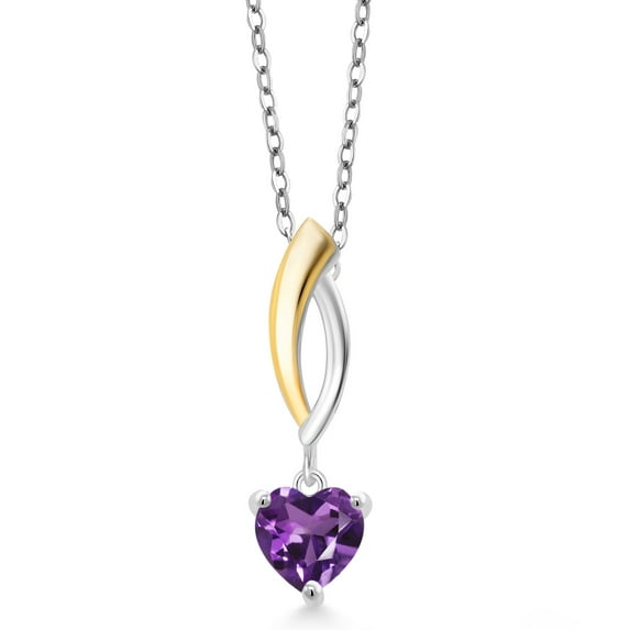 Gem Stone King 925 Silver and 10K Yellow Gold Purple Amethyst Infinity Pendant Necklace for Women (0.80 Cttw, Heart Shape 6MM, Gemstone February Birthstone, with 18 inch Chain)