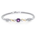 thumbnail image 1 of Gem Stone King 925 Silver and 10K Yellow Gold Purple Amethyst and Lab Grown Diamond Bracelet for Women | 2.22 Cttw | Gemstone February Birthstone | Cushion Checkerboard 6MM | 7 inches | Made in Italy, 1 of 5