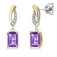 thumbnail image 1 of Gem Stone King 925 Silver and 10K Yellow Gold Purple Amethyst and Lab Grown Diamond Dangle Earrings for Women | 1.95 Cttw | Gemstone February Birthstone | Emerald Cut 7X5MM, 1 of 6