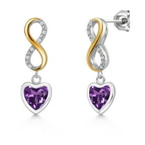 Gem Stone King 925 Silver and 10K Yellow Gold Purple Amethyst and Lab Grown Diamond Earrings for Women | 1.66 Cttw | Gemstone February Birthstone | Heart Shape 6MM