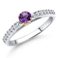 thumbnail image 1 of Gem Stone King 925 Silver and 10K Yellow Gold Purple Amethyst and Lab Grown Diamond Engagement Ring for Women | 0.34 Cttw | Round 3.5MM | Gemstone February Birthstone | Size 8, 1 of 6