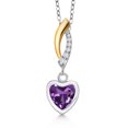 thumbnail image 1 of Gem Stone King 925 Silver and 10K Yellow Gold Purple Amethyst and Lab Grown Diamond Pendant Necklace for Women | 0.85 Cttw | Gemstone February Birthstone | Heart Shape 6MM | With 18 inch Chain, 1 of 6