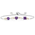 thumbnail image 1 of Gem Stone King 925 Silver and 10K Yellow Gold Purple Amethyst and Lab Grown Diamond Tennis Bracelet for Women By Keren Hanan (1.93 cttw, Adjustable up To 9 inch), 1 of 4