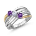 thumbnail image 1 of Gem Stone King 925 Silver and 10K Yellow Gold Purple Amethyst and Moissanite and Lab Grown Diamond Engagement Ring for Women | 0.88 Cttw | February Birthstone | Size 7, 1 of 6