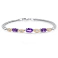 thumbnail image 1 of Gem Stone King 925 Silver and 10K Yellow Gold Purple Amethyst and White Lab Grown Diamond Bracelet for Women (1.71 Cttw, Gemstone February Birthstone, Oval Checkerboard, Wheat Chain, 7 inches), 1 of 5
