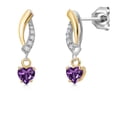 thumbnail image 1 of Gem Stone King 925 Silver and 10K Yellow Gold Purple Amethyst and White Lab Grown Diamond Dangle Earrings for Women | 0.55 Cttw | Gemstone February Birthstone | Heart Shape 4MM, 1 of 6