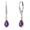thumbnail image 1 of Gem Stone King 925 Silver and 10K Yellow Gold Purple Amethyst and White Lab Grown Diamond Dangle Earrings for Women | 1.58 Cttw | Gemstone February Birthstone | Pear Shape 8X5MM, 1 of 6