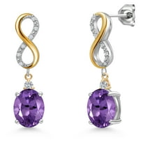 Gem Stone King 925 Silver and 10K Yellow Gold Purple Amethyst and White Lab Grown Diamond Drop Dangle Earrings for Women | 4.79 Cttw | Gemstone February Birthstone | Oval 10X8MM