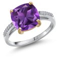 thumbnail image 1 of Gem Stone King 925 Silver and 10K Yellow Gold Purple Amethyst and White Lab Grown Diamond Engagement Ring for Women | 3.08 Cttw | Cushion 10MM | Gemstone February Birthstone | Size 6, 1 of 6