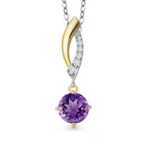 Gem Stone King 925 Silver and 10K Yellow Gold Purple Amethyst and White Lab Grown Diamond Pendant Necklace for Women | 1.03 Cttw | Gemstone February Birthstone | Round 6MM | With 18 inch Chain
