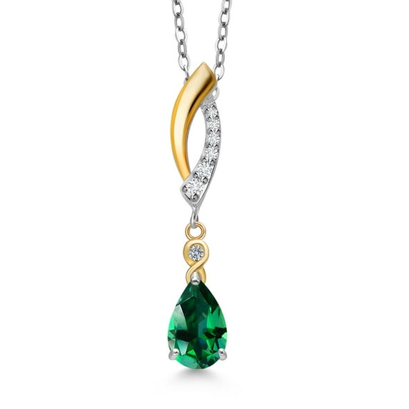 925 Silver and 10K Yellow Gold Rainforest Topaz and White Lab Grown Diamond Pendant Necklace for Women | 1.01 Cttw | Gemstone November Birthstone | Pear Shape 8X5MM | With 18 inch Chain