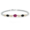 thumbnail image 1 of Gem Stone King 925 Silver and 10K Yellow Gold Red Created Ruby and Black Onyx and White Lab Grown Diamond Bracelet for Women (1.71 Cttw, Gemstone July Birthstone, Oval, Wheat Chain, 7.5 inches), 1 of 5
