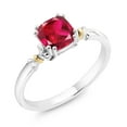 thumbnail image 1 of Gem Stone King 925 Silver and 10K Yellow Gold Red Created Ruby Engagement Ring for Women (1.00 Cttw, Cushion Cut 6MM, Available in Size 5, 6, 7, 8, 9), 1 of 5