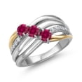 thumbnail image 1 of Gem Stone King 925 Silver and 10K Yellow Gold Red Created Ruby and Lab Grown Diamond Engagement Ring for Women | 0.90 Cttw | Round 4MM | July Birthstone | Size 8, 1 of 6