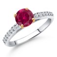 thumbnail image 1 of Gem Stone King 925 Silver and 10K Yellow Gold Red Created Ruby and Lab Grown Diamond Engagement Ring for Women | 1.18 Cttw | Round 6MM | Gemstone July Birthstone | Size 6, 1 of 6