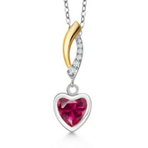 Gem Stone King 925 Silver and 10K Yellow Gold Red Created Ruby and Lab Grown Diamond Pendant Necklace for Women | 1.01 Cttw | Gemstone July Birthstone | Heart Shape 6MM | With 18 inch Chain