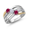 thumbnail image 1 of Gem Stone King 925 Silver and 10K Yellow Gold Red Created Ruby and Moissanite and Lab Grown Diamond Engagement Ring for Women | 0.88 Cttw | Round 4MM | July Birthstone | Size 6, 1 of 6