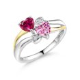 thumbnail image 1 of Gem Stone King 925 Silver and 10K Yellow Gold Red Created Ruby and Pink Moissanite and White Lab Grown Diamond Ring for Women (1.12 Cttw, July Birthstone, Heart Shape 5MM, Size 7), 1 of 5
