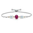 thumbnail image 1 of Gem Stone King 925 Silver & 10K Yellow Gold Red Created Ruby Sky Blue Aquamarine & Lab Grown Diamond Bracelet for Women | 5.46 Cttw | Oval 10X8MM and 8X6MM | Fully Adjustable 9 inch, 1 of 5