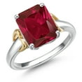 thumbnail image 1 of Gem Stone King 925 Silver and 10K Yellow Gold Red Created Ruby Solitaire Engagement Ring for Women | 3.80 Cttw | Emerald Cut 10X8MM | Available in Size 5,6,7,8,9, 1 of 6