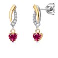 thumbnail image 1 of Gem Stone King 925 Silver and 10K Yellow Gold Red Created Ruby and White Lab Grown Diamond Dangle Earrings for Women | 0.65 Cttw | Gemstone July Birthstone | Heart Shape 4MM, 1 of 6