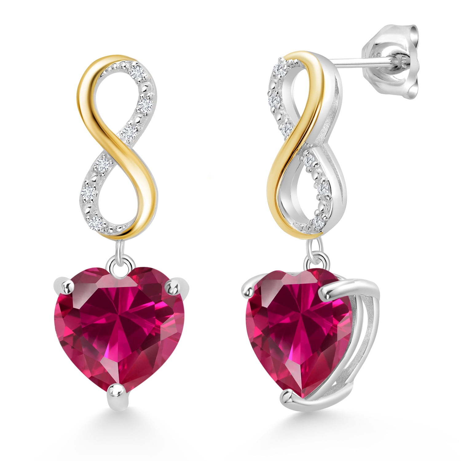 Gem Stone King 925 Silver and 10K Yellow Gold Red Created Ruby and ...