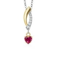 thumbnail image 1 of Gem Stone King 925 Silver and 10K Yellow Gold Red Created Ruby and White Lab Grown Diamond Pendant Necklace for Women | 0.33 Cttw | Gemstone July Birthstone | Heart Shape 4MM | With 18 inch Chain, 1 of 6
