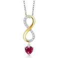 thumbnail image 1 of Gem Stone King 925 Silver and 10K Yellow Gold Red Created Ruby and White Lab Grown Diamond Pendant Necklace for Women (0.68 Cttw, Gemstone July Birthstone, Heart Shape 5MM, with 18 inch Chain), 1 of 3