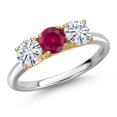 thumbnail image 1 of Gem Stone King 925 Silver and 10K Yellow Gold Red Created Ruby and White Moissanite Engagement Ring for Women | 1.60 Cttw | Round 5MM | Gemstone July Birthstone | Size 5, 1 of 7