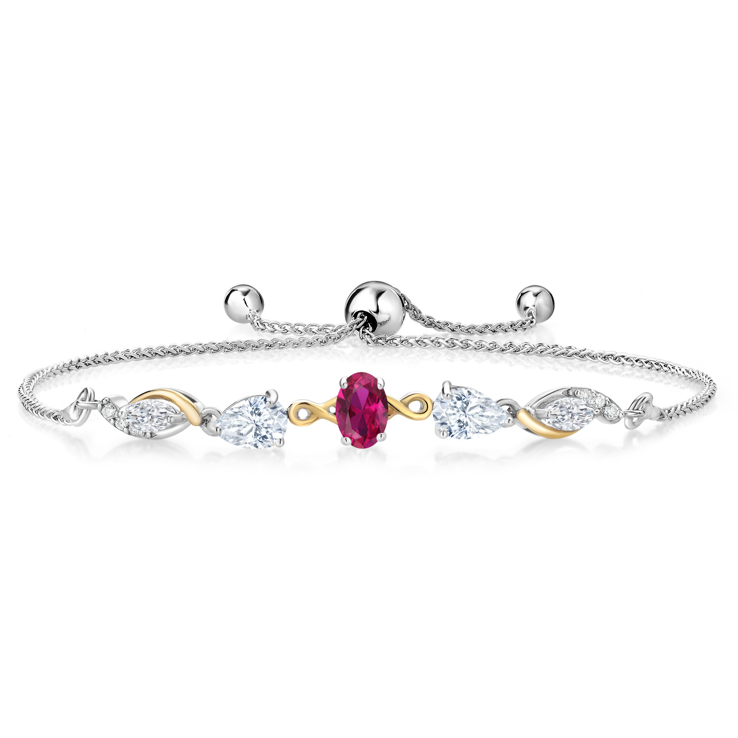Gem Stone King 925 Silver and 10K Yellow Gold Red Created Ruby White ...