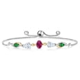 thumbnail image 1 of Gem Stone King 925 Silver and 10K Yellow Gold Red Created Ruby White Moissanite Nano Emerald and Lab Grown Diamond Tennis Bracelet for Women By Keren Hanan (1.74 cttw, Adjustable up To 9 inch), 1 of 3