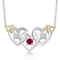 thumbnail image 1 of Gem Stone King 925 Silver and 10K Yellow Gold Red Created Ruby White Moissanite and White Lab Grown Diamond Heart Shape Pendant Necklace for Women (0.77 Cttw, with 18 inch Chain), 1 of 3