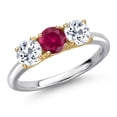 thumbnail image 1 of Gem Stone King 925 Silver and 10K Yellow Gold Red Created Ruby and White Topaz Engagement Ring for Women | 1.80 Cttw | Round 5MM | Gemstone July Birthstone | Size 6, 1 of 6